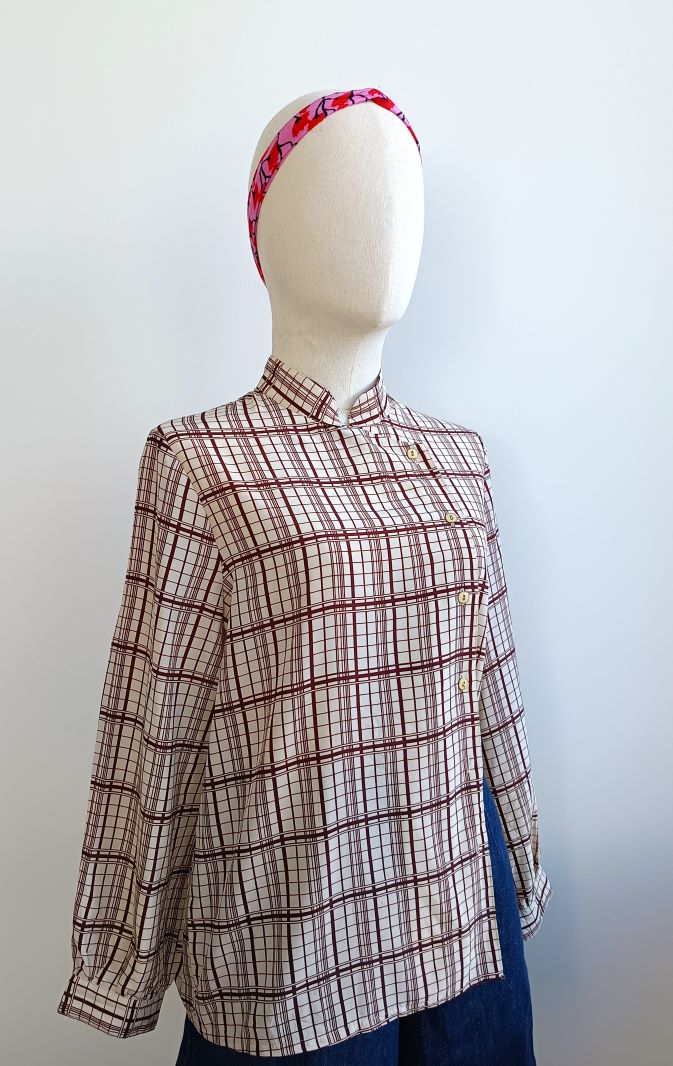 Camisa VINTAGE beige cuadros TALLA 36 - Imagen 2