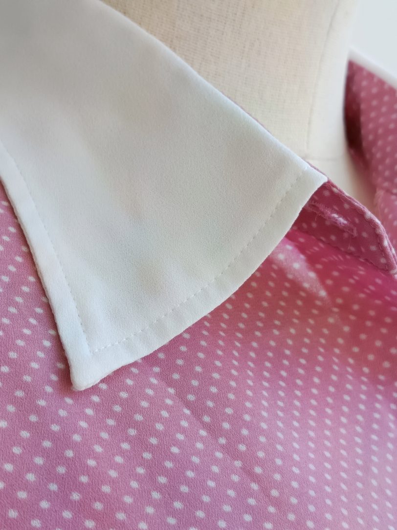 Camisa VINTAGE rosa lunarcitos cuello blanco TALLA 34 - Imagen 3