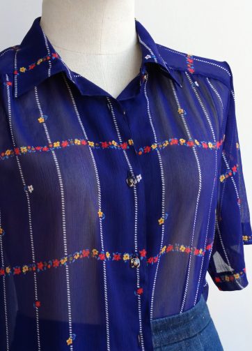 Camisa VINTAGE azul tinta flores TALLA 40-44