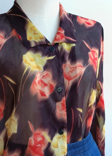 Camisa VINTAGE marrón flores TALLA 40-44