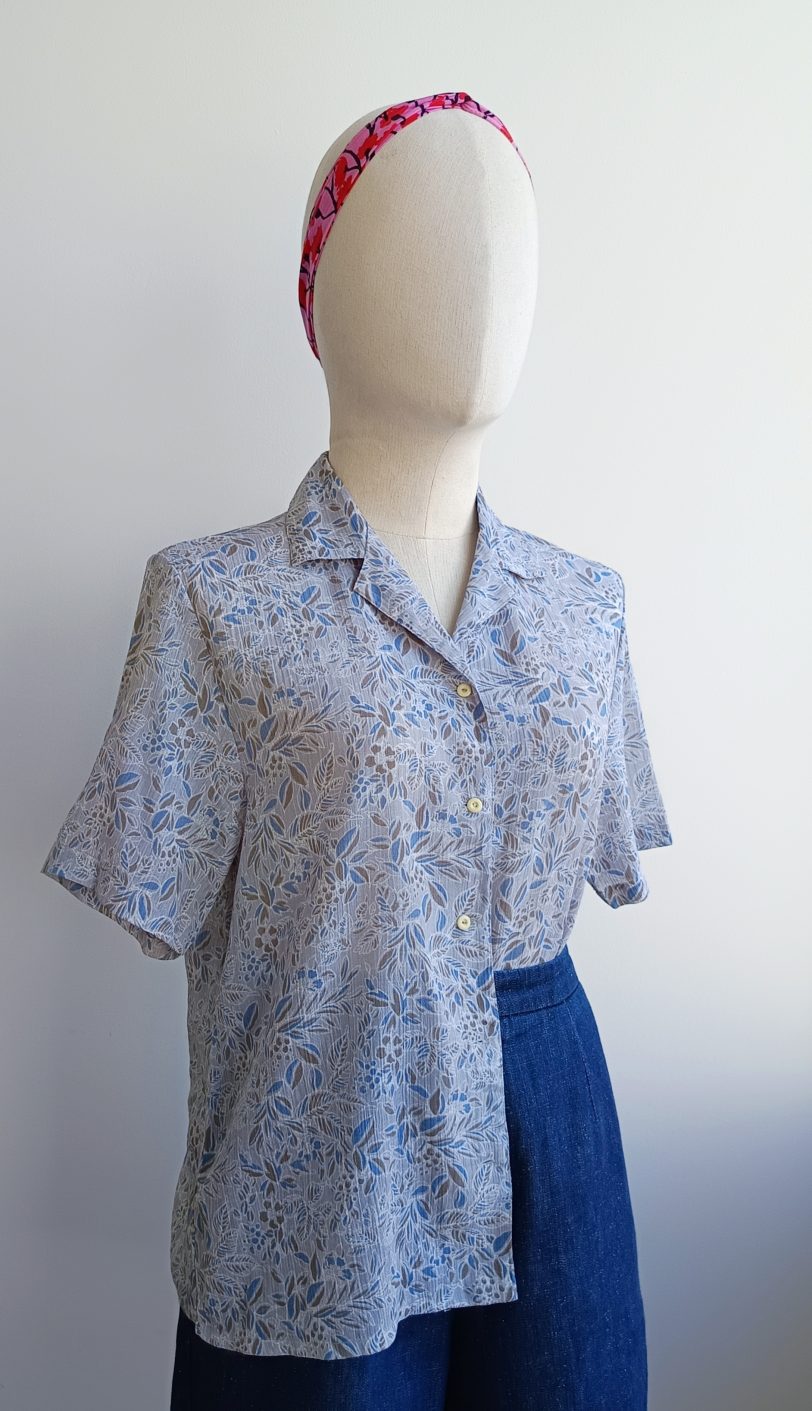 Camisa VINTAGE gris hojas TALLA 36 - Imagen 2