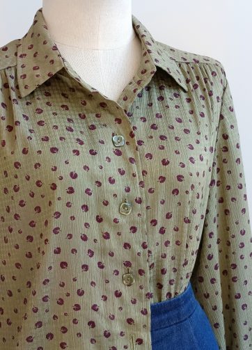 Camisa VINTAGE verde hoja morada TALLA 42-44