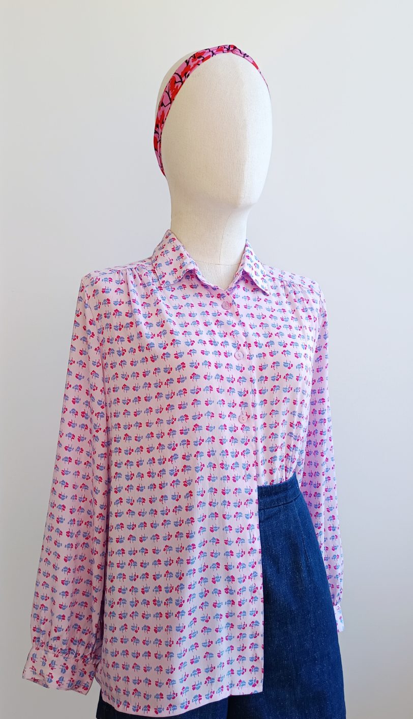 Camisa VINTAGE rosa arbolito TALLA 42-44 - Imagen 3