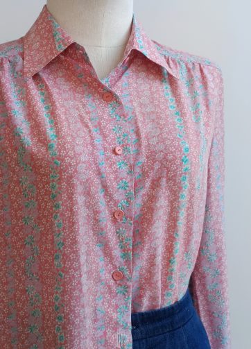 Camisa VINTAGE rosa flores turquesas TALLA 38-40