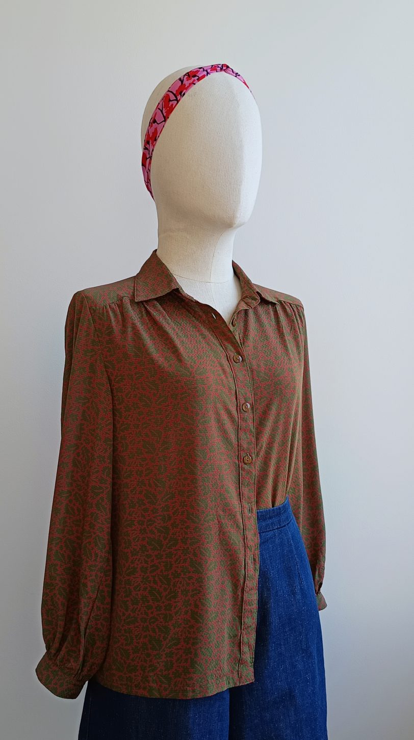 Camisa VINTAGE hojas kakis TALLA 36 - Imagen 2