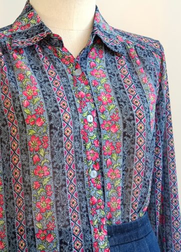 Camisa VINTAGE cenefa flores fucsias TALLA 36