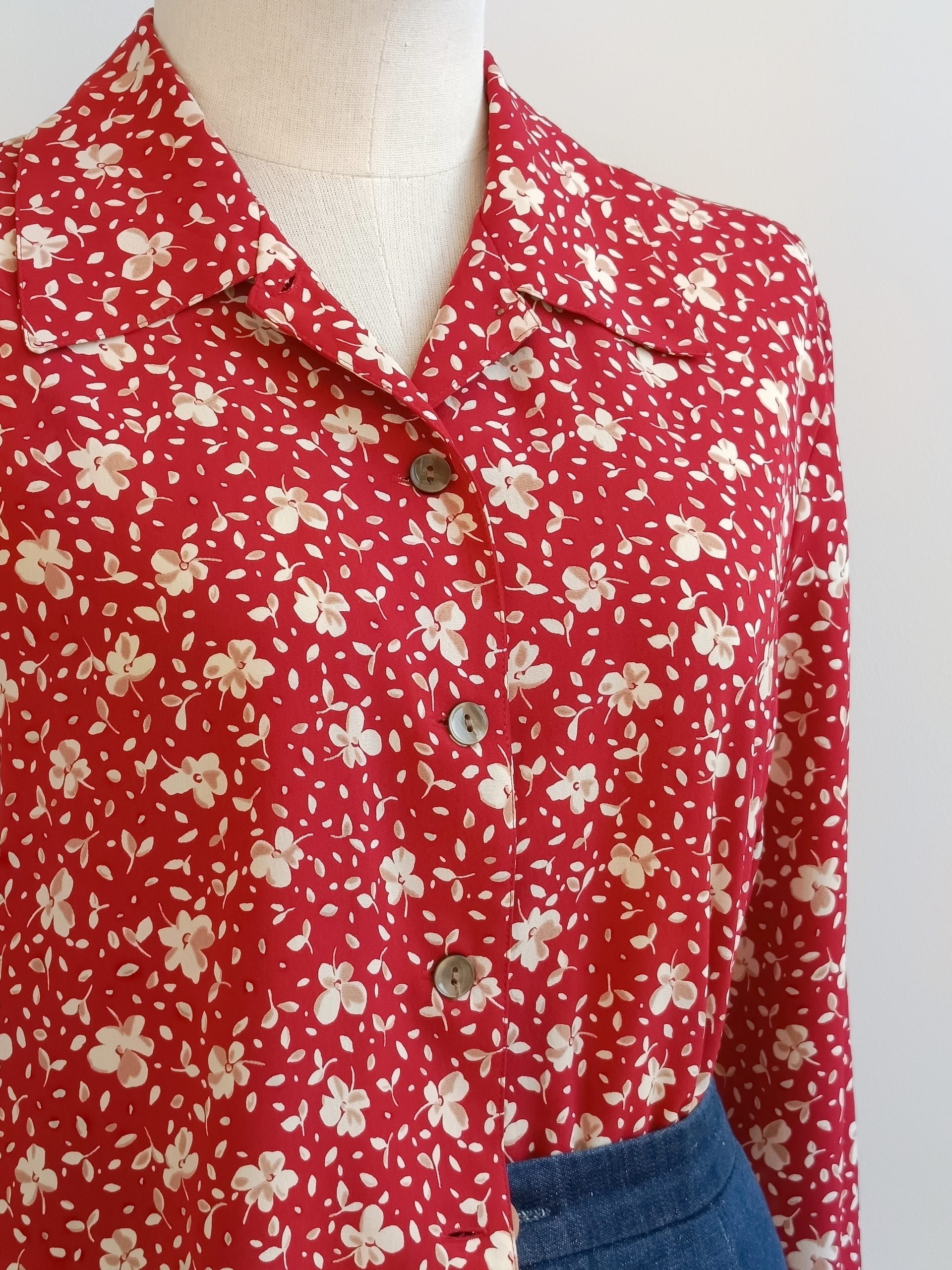 Camisa VINTAGE granate flor beige TALLA 36-38