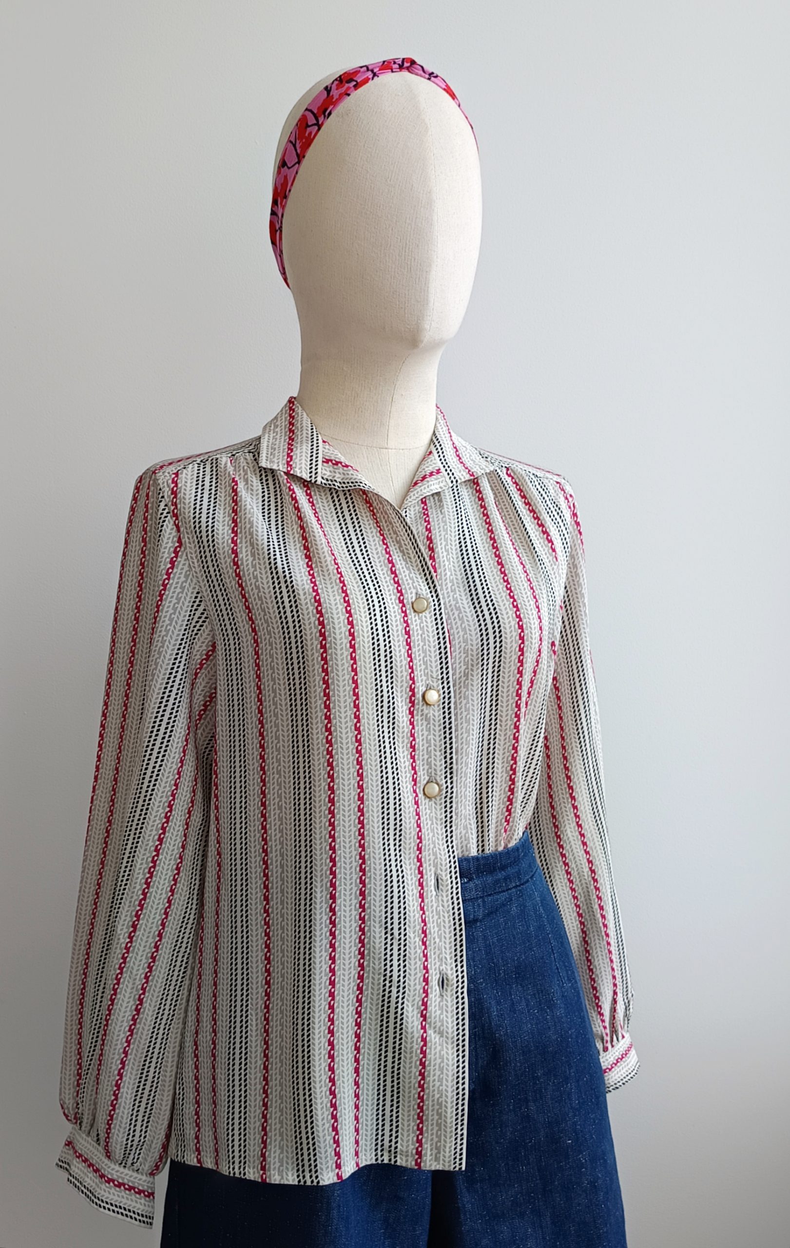 Camisa VINTAGE gris y frambuesa TALLA 34 - Imagen 2