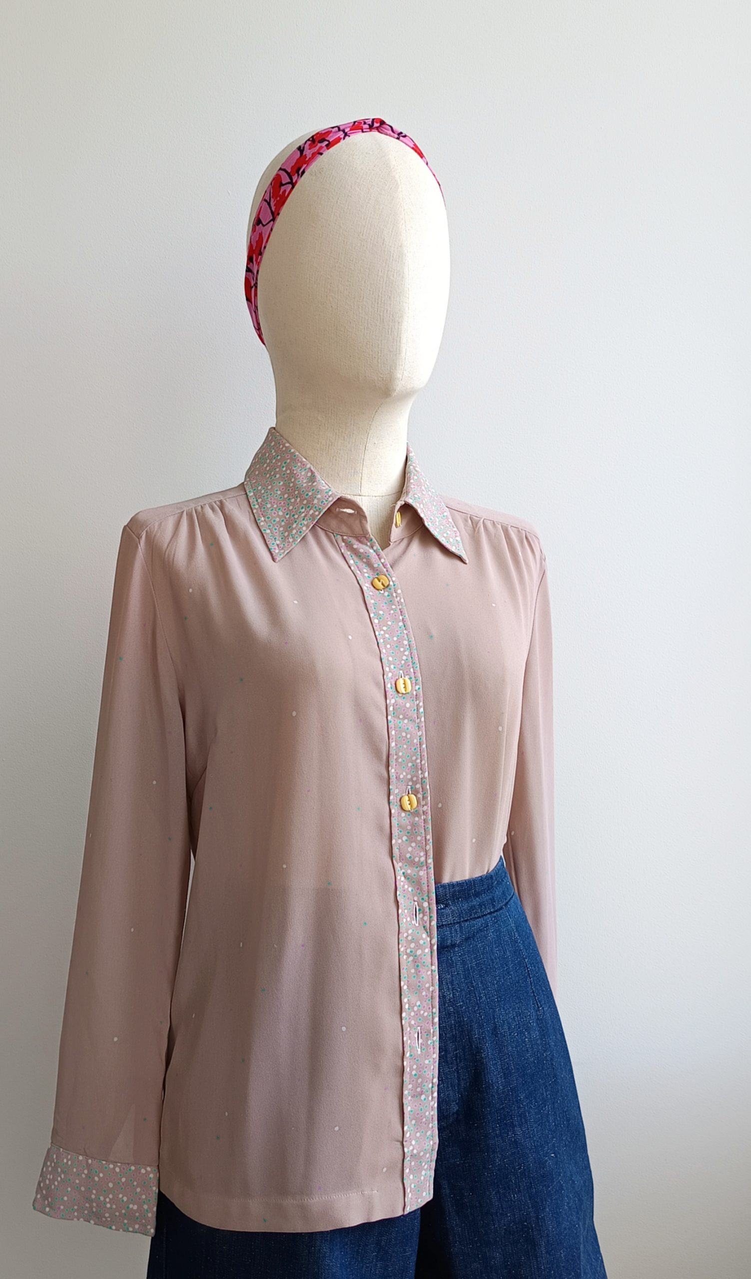 Camisa VINTAGE lunarcitos botonadura cian TALLA 36 - Imagen 2