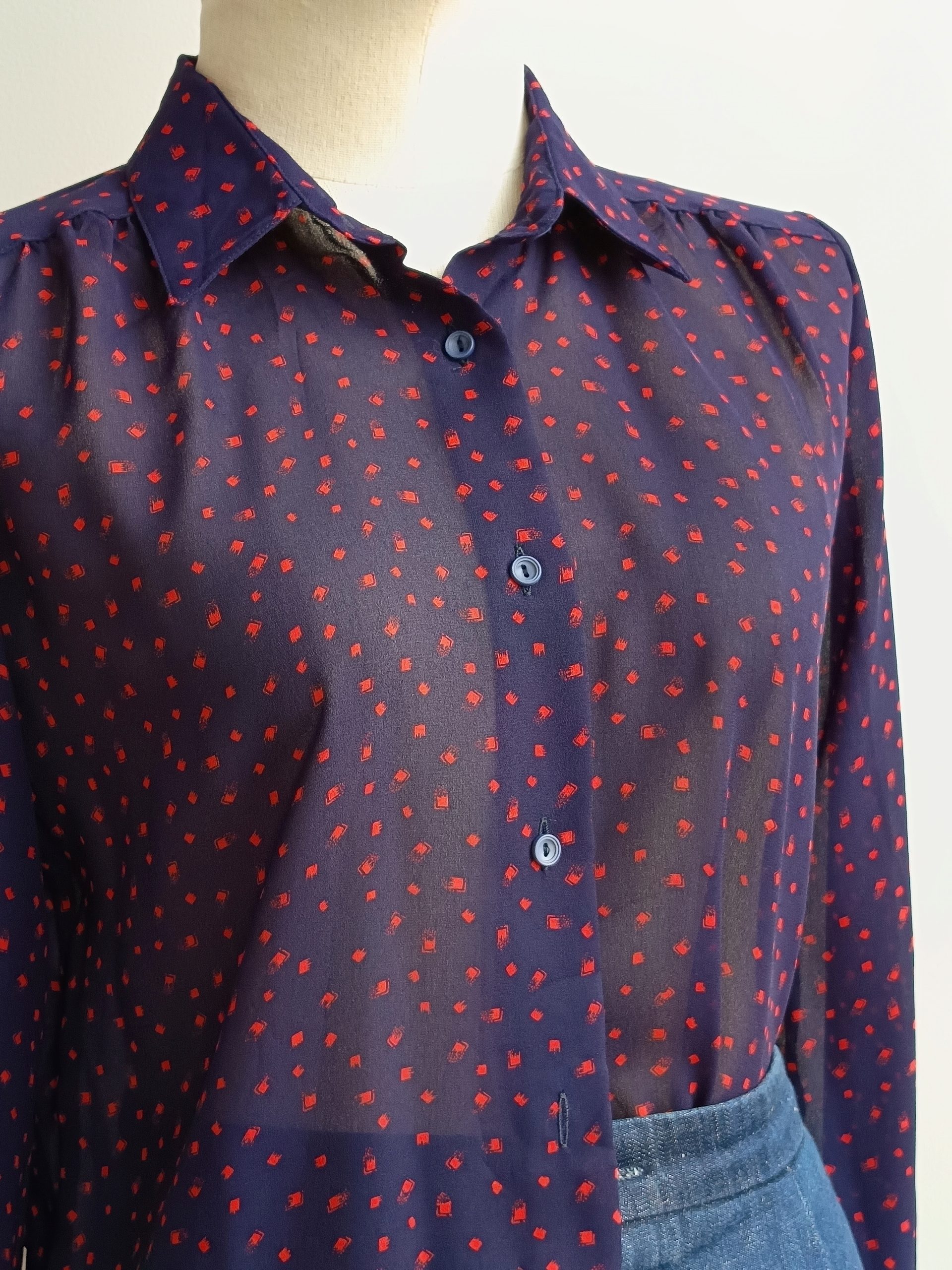Camisa VINTAGE azul cubitos rojos TALLA 34