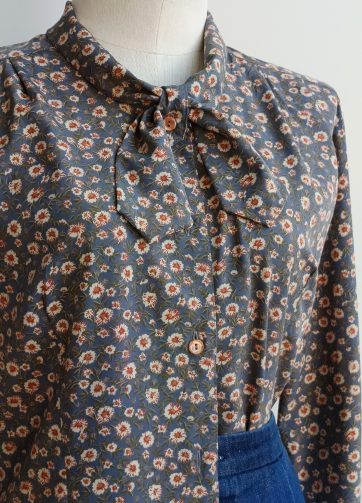 Camisa VINTAGE gris flores lazo TALLA 36-38
