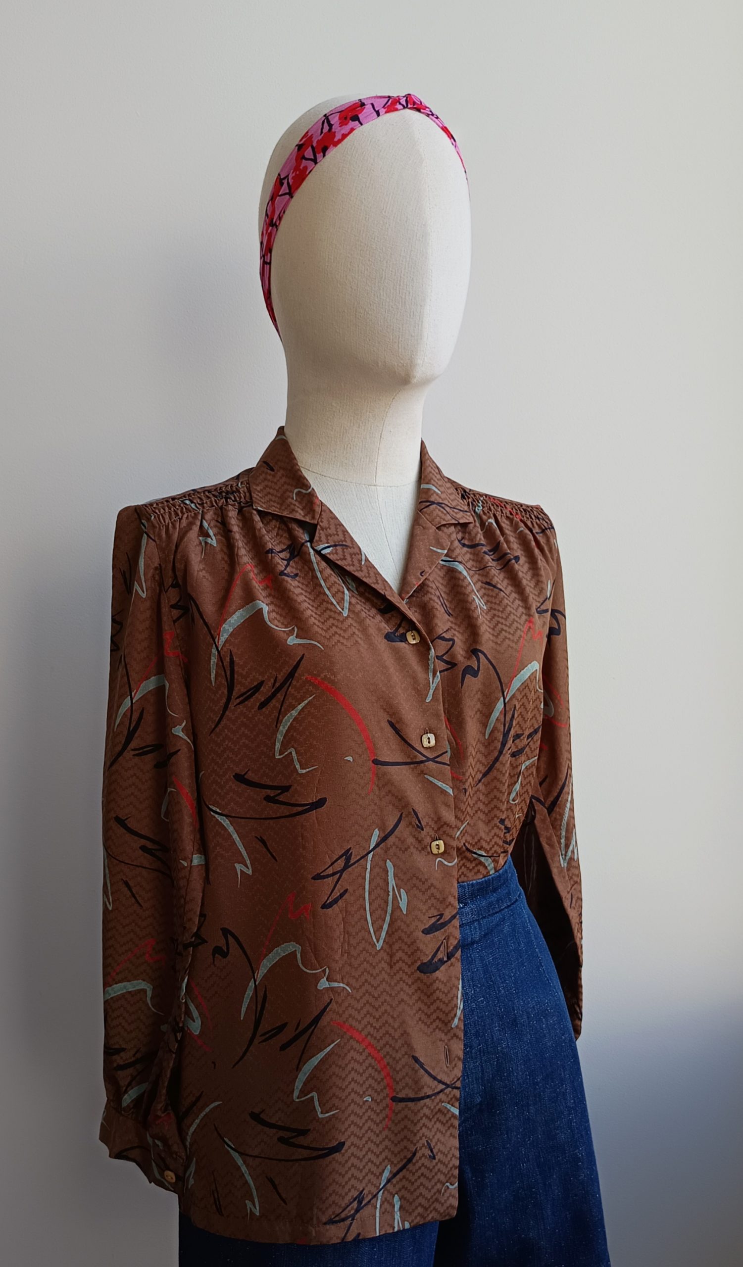 Camisa VINTAGE marron trazas TALLA 36 - Imagen 2