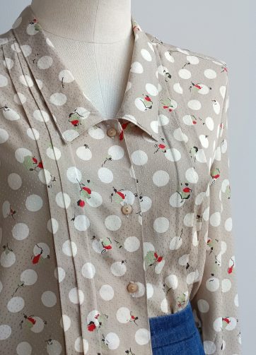 Camisa VINTAGE beige lunares y flores TALLA 34