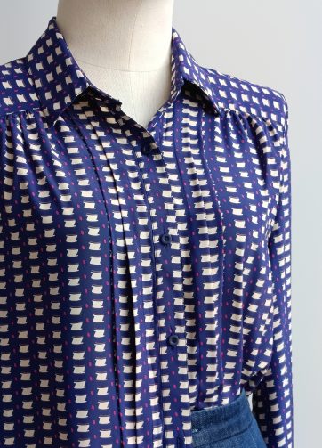Camisa VINTAGE azul y fucsia TALLA 36-38