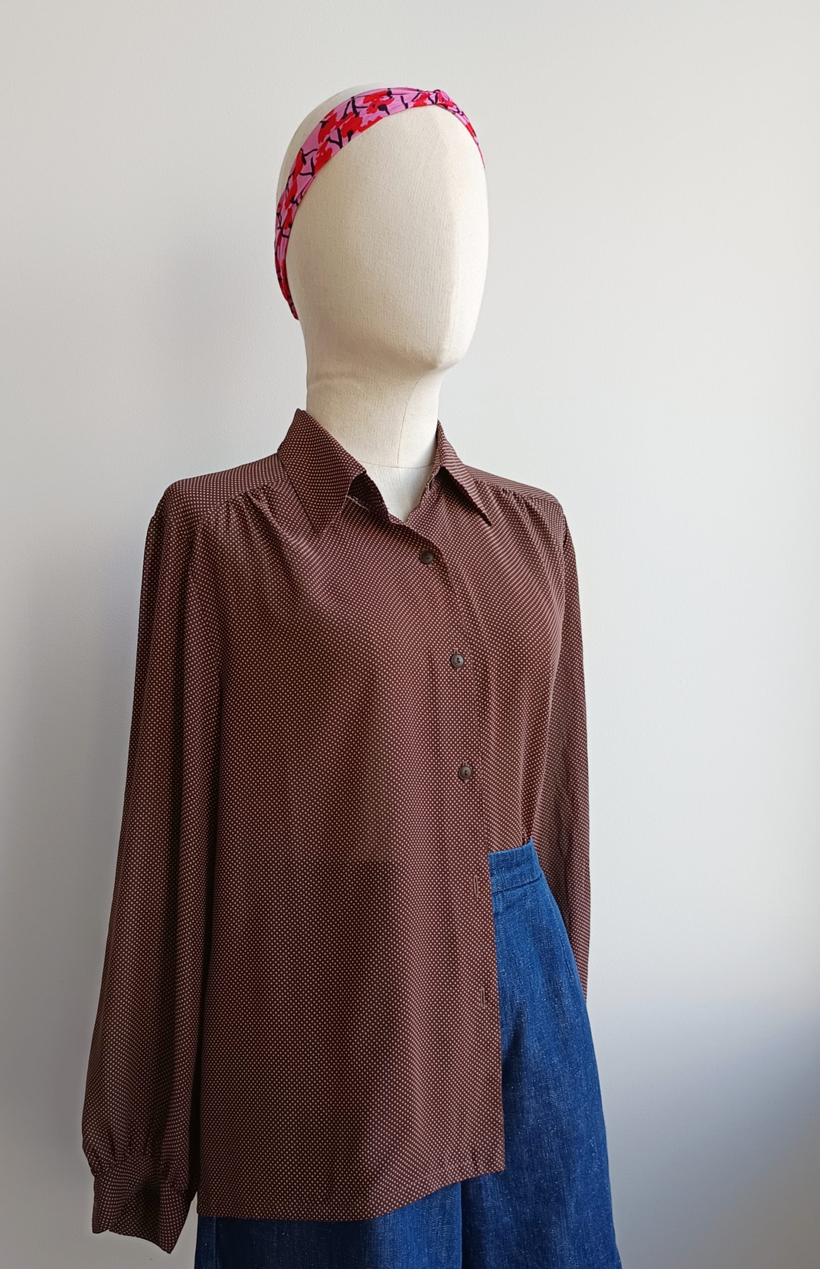 Camisa VINTAGE marron lunarcitos TALLA 42 - Imagen 2