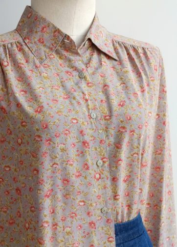 Camisa VINTAGE gris flor rosa TALLA 40-42