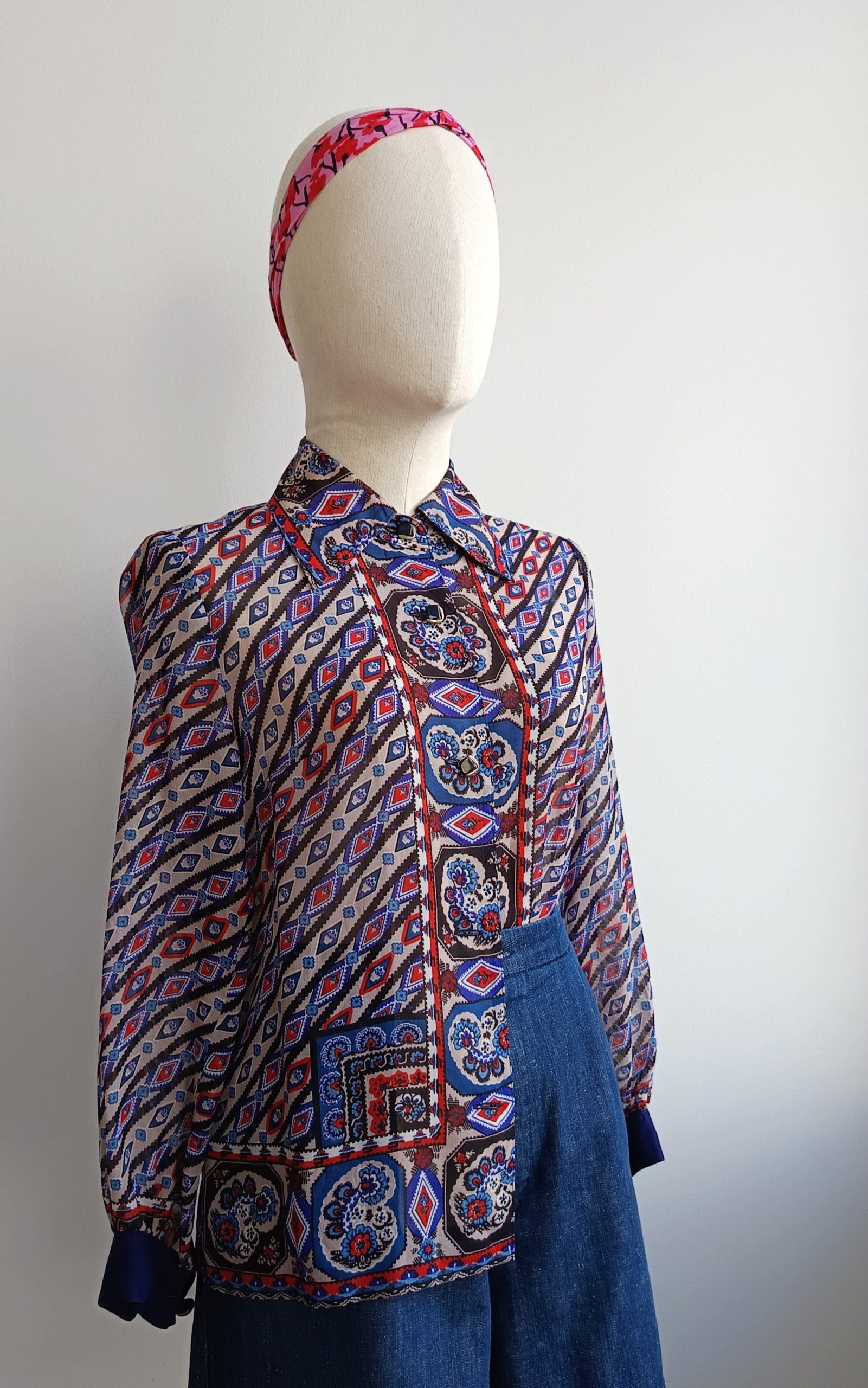 Camisa VINTAGE azul eléctrico TALLA 34 - Imagen 2