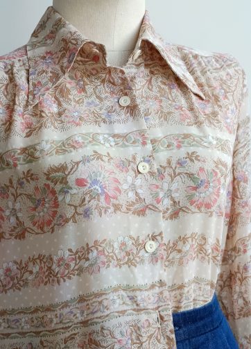 Camisa VINTAGE beige flores cenefa TALLA 38