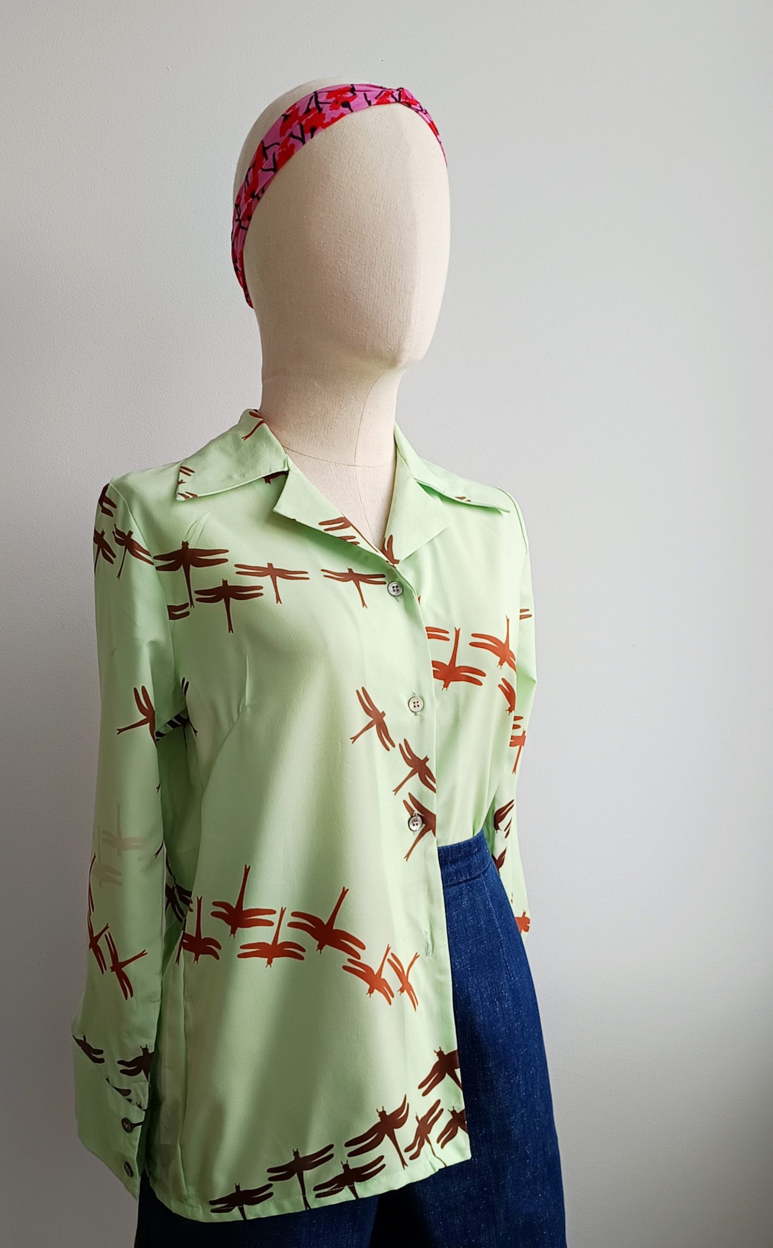 Camisa VINTAGE verde libélulas TALLA 34 - Imagen 2