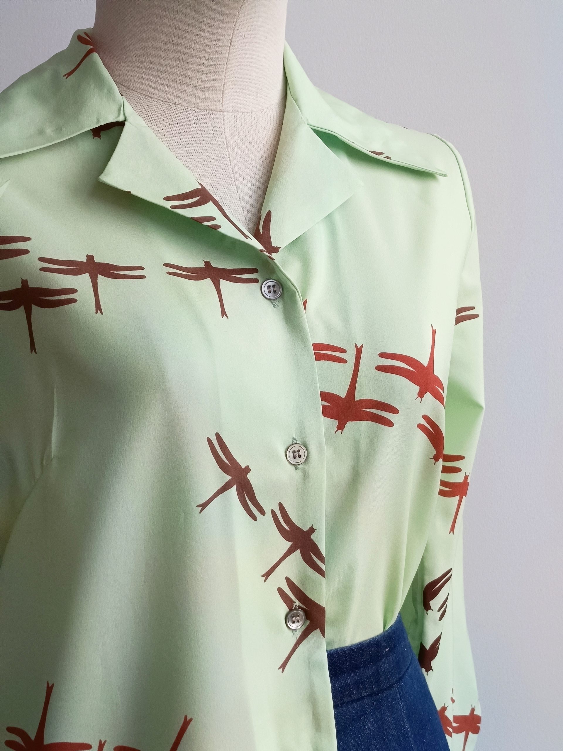 Camisa VINTAGE verde libélulas TALLA 34