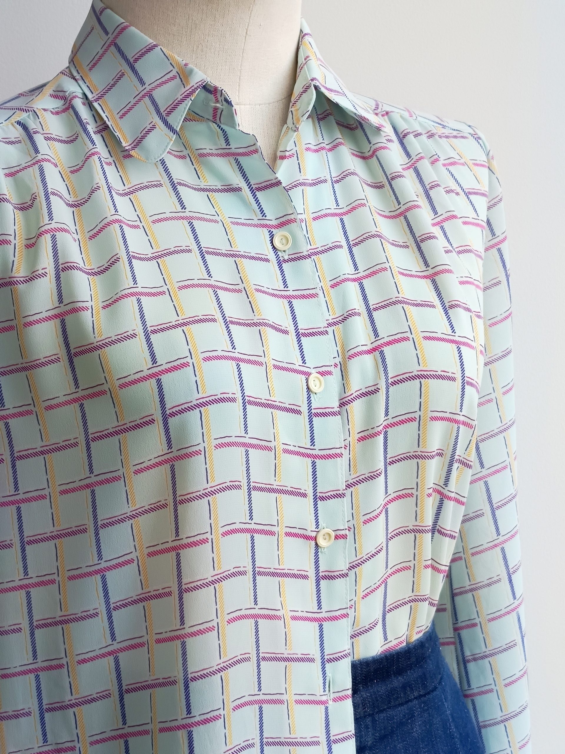 Camisa VINTAGE celeste cuadros TALLA 38-40