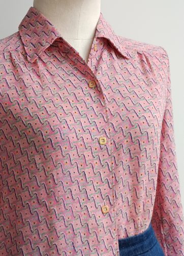 Camisa VINTAGE rosa y turquesa TALLA 34