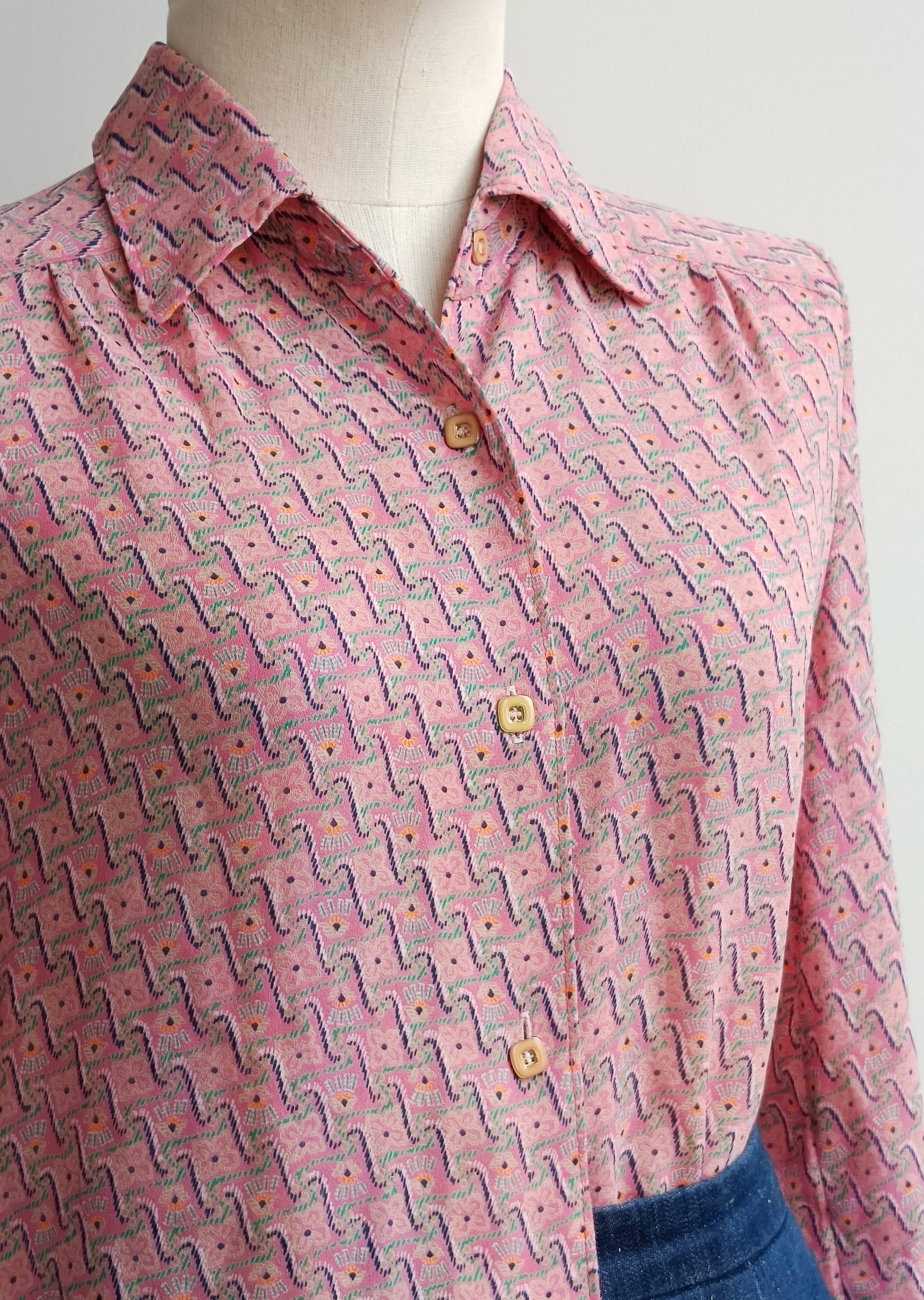 Camisa VINTAGE rosa y turquesa TALLA 34