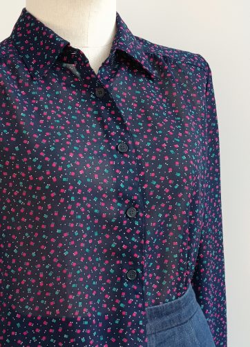 Camisa VINTAGE azul cuadritos rosas TALLA 38-40