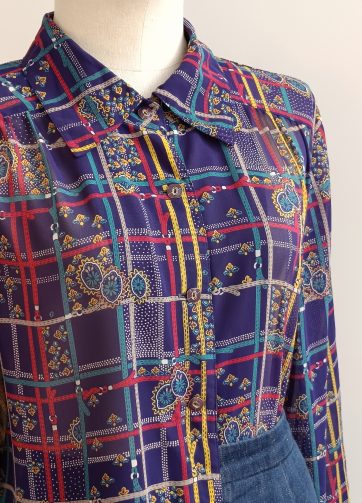 Camisa VINTAGE azul cinturones TALLA 42