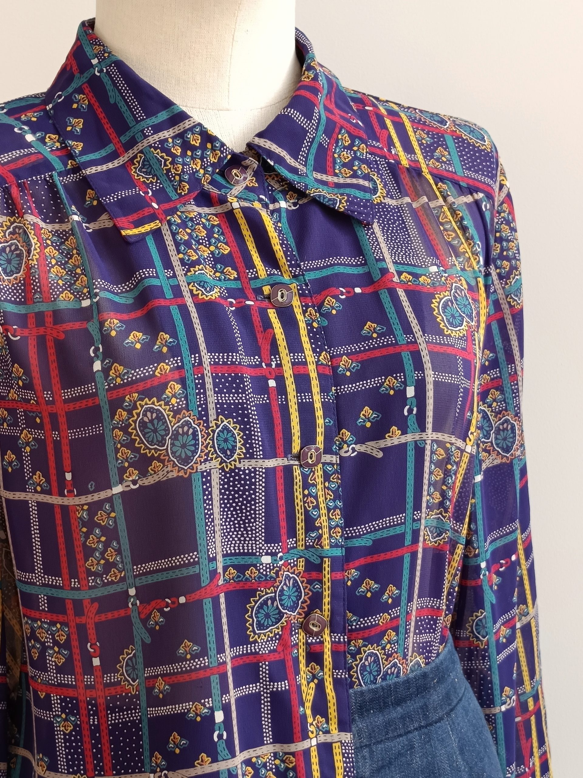 Camisa VINTAGE azul cinturones TALLA 42