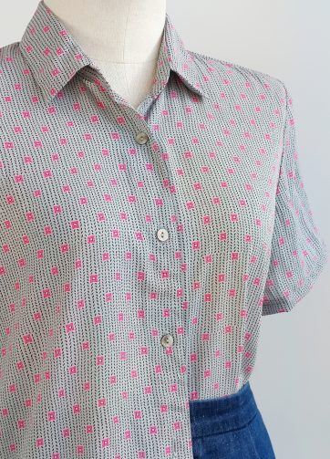 Camisa VINTAGE gris cuadritos rosas TALLA 34