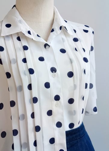 Camisa VINTAGE blanca lunares azules TALLA 34