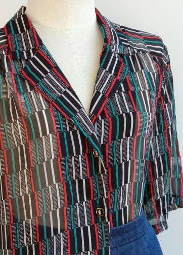 Camisa VINTAGE negra rayas colores TALLA 46