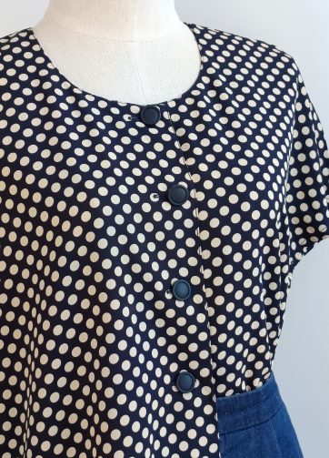 Camisa VINTAGE azul marino lunares TALLA 36-38