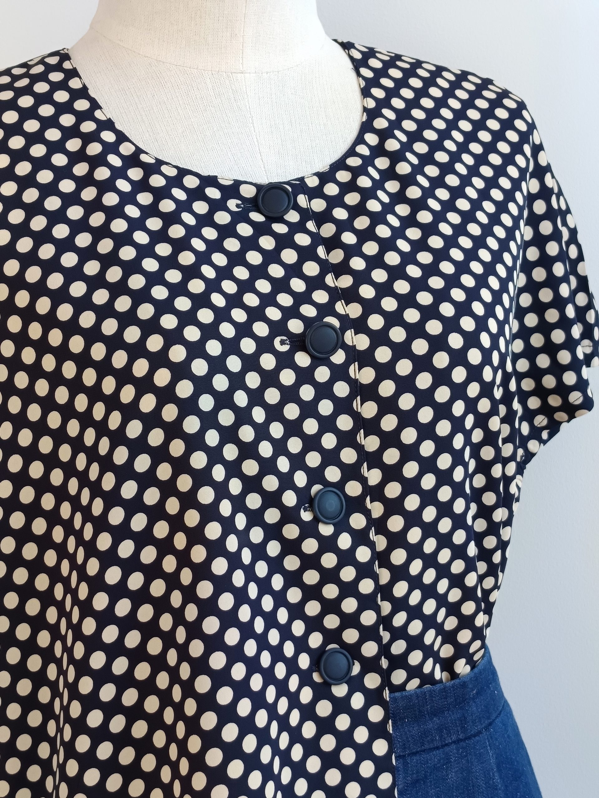 Camisa VINTAGE azul marino lunares TALLA 36-38