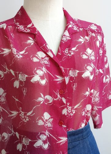 Camisa VINTAGE frambuesa lunarcitos y flores TALLA 38-42