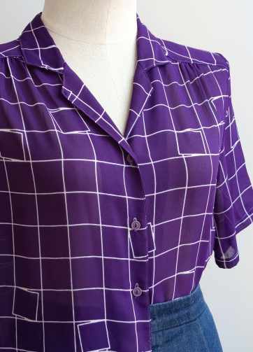Camisa VINTAGE morada cuadros blancos TALLA 34-36