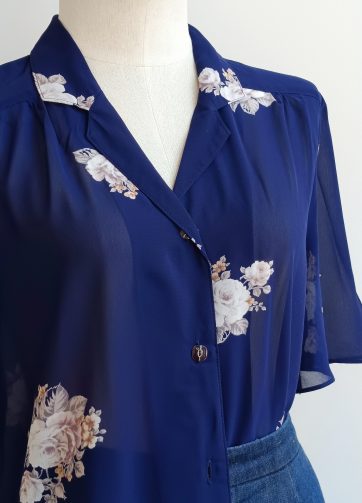 Camisa VINTAGE azul lisa flor TALLA 38-40