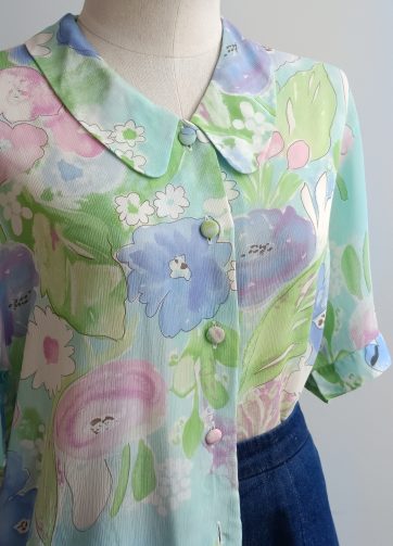 Camisa VINTAGE lienzo flores acuarela TALLA 44