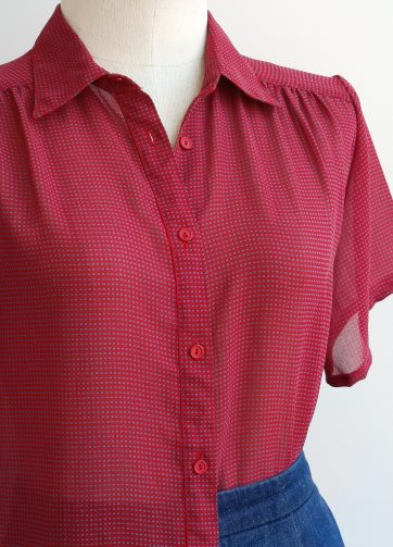 Camisa VINTAGE granate lunarcitos turquesas TALLA 36