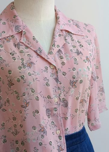 Camisa VINTAGE rosa flores menta TALLA 36