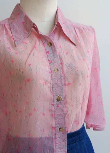 Camisa VINTAGE rosa flores finas TALLA 34-36