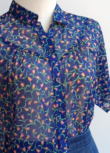 Camisa VINTAGE azul flor campana TALLA 34-36