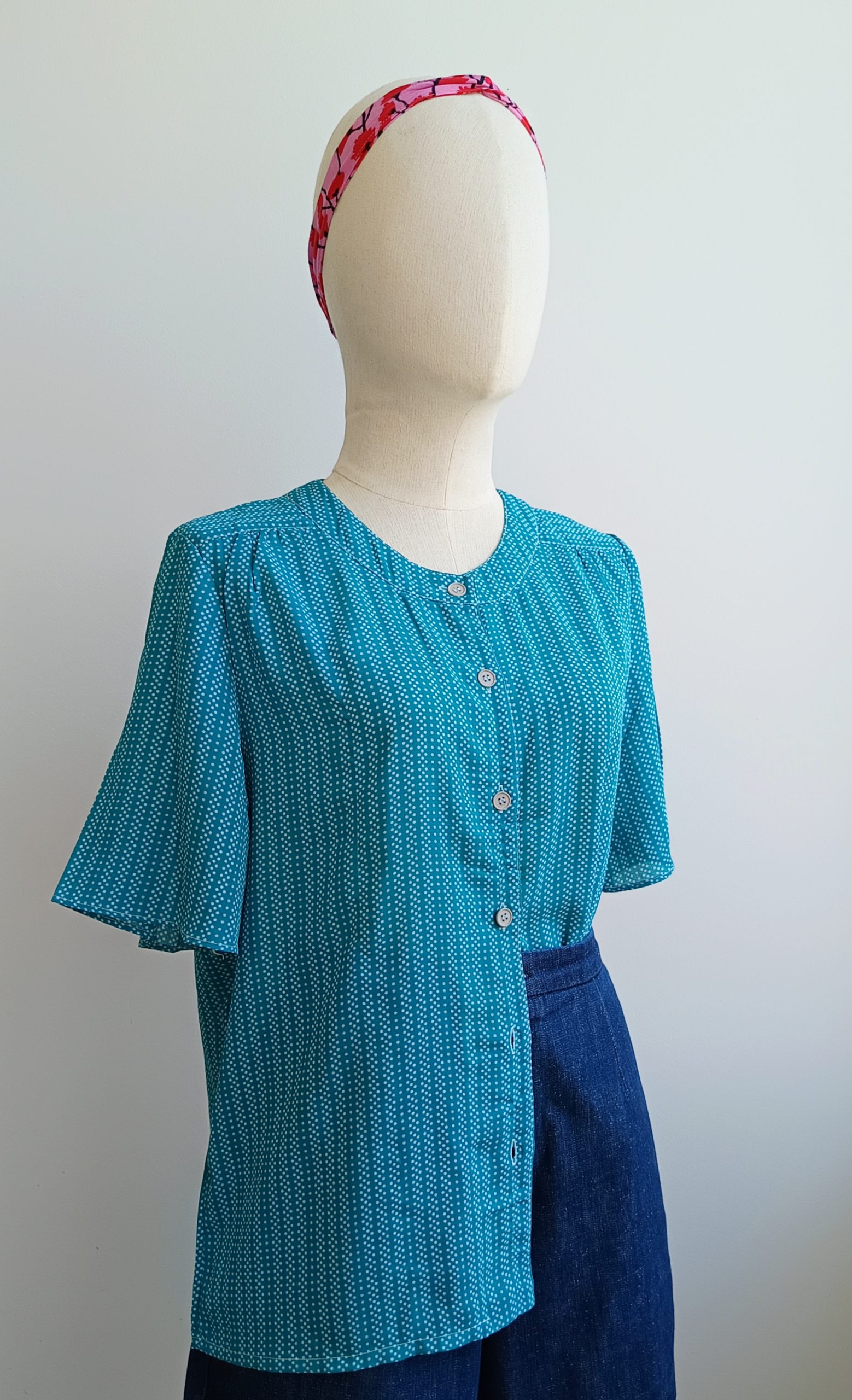 Camisa VINTAGE turquesa lunarcitos TALLA 38-40 - Imagen 2