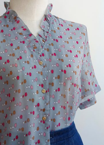 Camisa VINTAGE gris flor campanilla TALLA 38-42