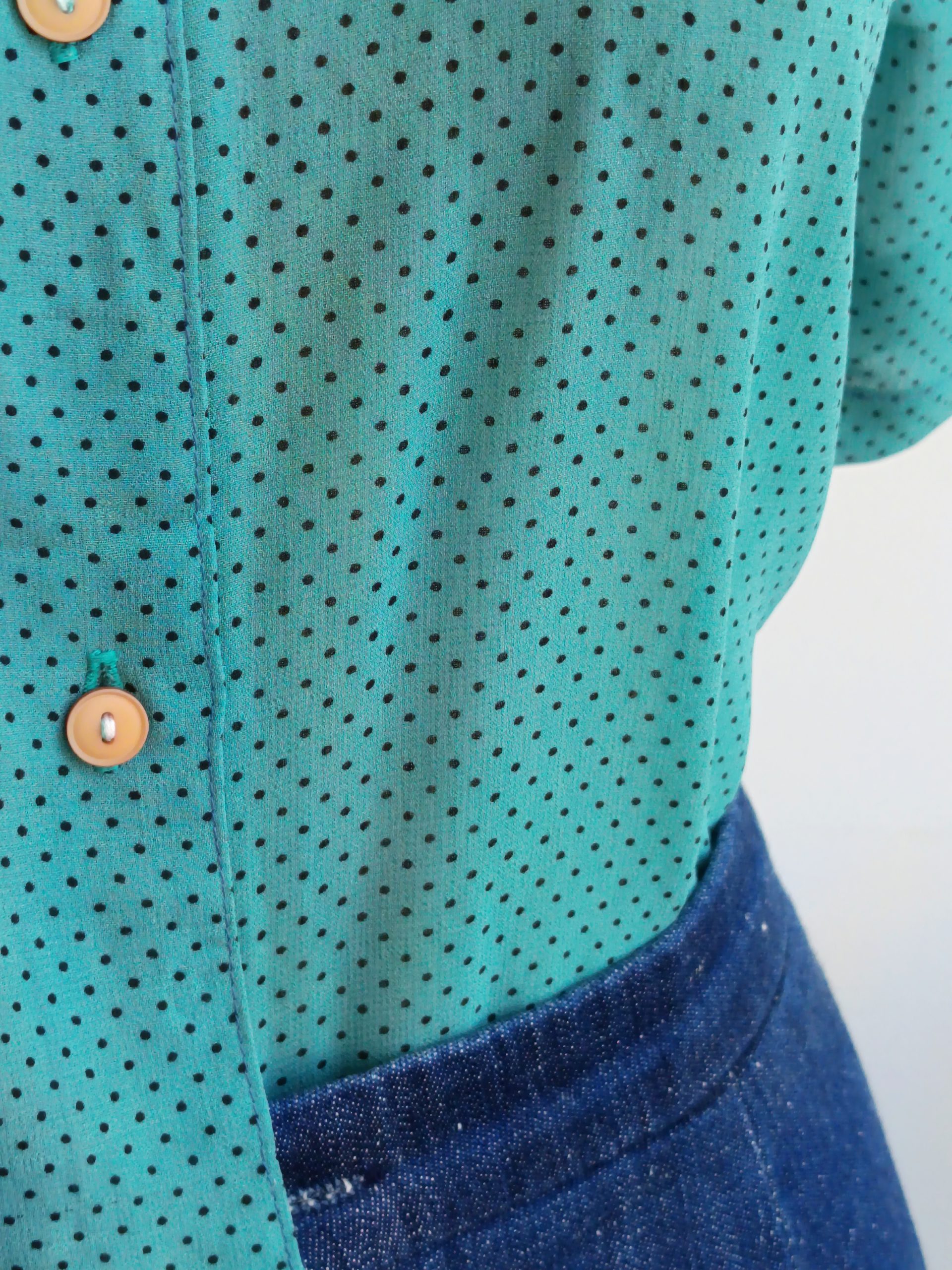 Camisa VINTAGE turquesa lunarcitos TALLA 34 - Imagen 3