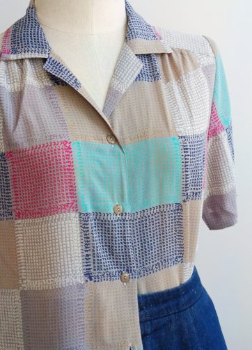 Camisa VINTAGE gris cuadros celestes TALLA 36