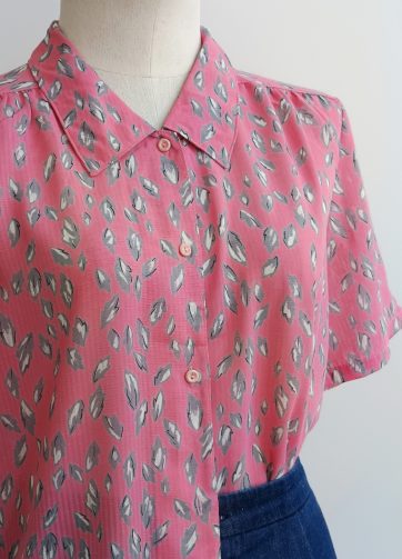 Camisa VINTAGE rosa hoja gris TALLA 40-42