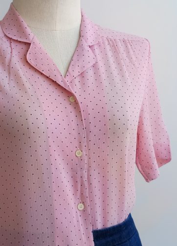 Camisa VINTAGE rosa lunarcitos azules TALLA 34