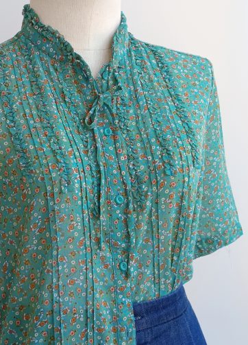 Camisa VINTAGE turquesa florecitas TALLA 34